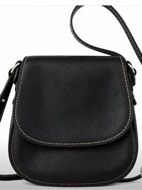 Coach Black Glove Tanned Leather Crossbody Saddle Bag Designer Minimalist Purse